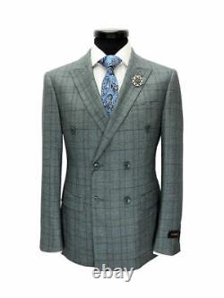 PAMONI Grey Prince Of Wales Check Double Breasted Slim Fit Suit