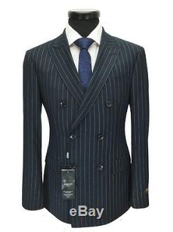 PAMONI Navy Pinstripe Double Breasted Slim Fit Suit