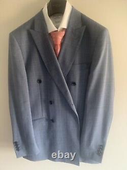 PRETTY GREY Men's Slim Fit Suit Double Breasted Prince of Wales Check 44Rx38R