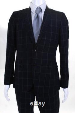 Paul Smith Mens Navy Blue White Wool Plaid Slim Fit Suit Size 38 Regular