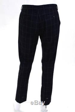 Paul Smith Mens Navy Blue White Wool Plaid Slim Fit Suit Size 38 Regular