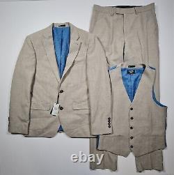 Penguin Mens 3 Piece Suit Set 38 S Beige Jacket 30 L Trousers Slim Fit