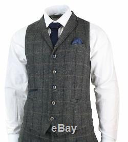 Plaid Men 3Pcs Classic Tweed Herringbone Check Grey Slim Fit Vintage Suit Custom