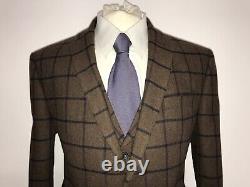 RACING GREEN 3 PIECE Tailored Fit BROWN TWEED WOOL SUIT 42 Short W34 L29