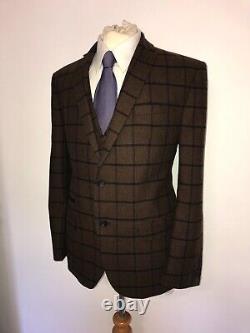 RACING GREEN 3 PIECE Tailored Fit BROWN TWEED WOOL SUIT 42 Short W34 L29