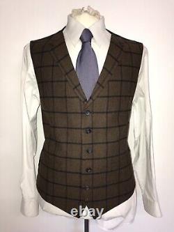 RACING GREEN 3 PIECE Tailored Fit BROWN TWEED WOOL SUIT 42 Short W34 L29