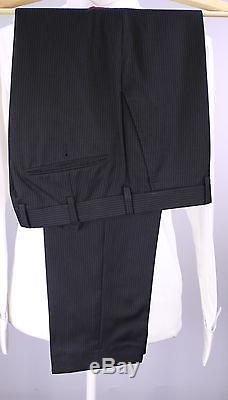 RALPH LAUREN Black Label Black Striped Peak Lapel Slim Fit 2B Wool Suit 40S