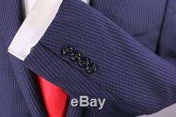 RALPH LAUREN Black Label Navy Blue Thin Pinstripe 2B Slim Fit Wool Suit 40R
