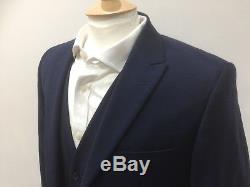 REISS mens navy 3 PIECE SLIM FIT WOOL blend SUIT jacket 38R waist 32