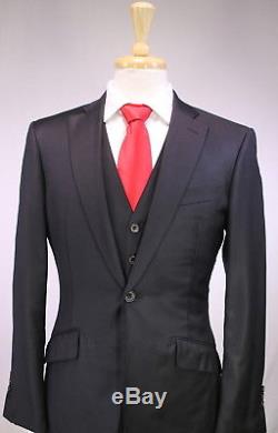 RICHARD JAMES Savile Row Solid Black Slim Fit 3-Pc Wool 1Bt Hacking Suit 38R