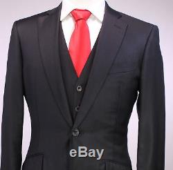 RICHARD JAMES Savile Row Solid Black Slim Fit 3-Pc Wool 1Bt Hacking Suit 38R