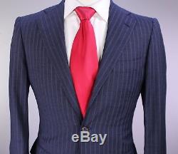 RING JACKET Japan Blue Striped 2-Btn Slim Fit Handmade Wool Suit XS 34S