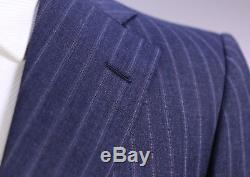 RING JACKET Japan Blue Striped 2-Btn Slim Fit Handmade Wool Suit XS 34S