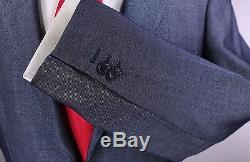 RING JACKET Japan Navy Blue/Silver Woven Wool-Silk 2-Btn Slim Fit Suit 38S
