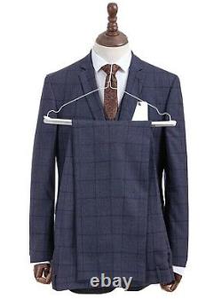 Racing Green 3 Piece Suit Slim Fit Blue Windowpane Check 44R W38 L31
