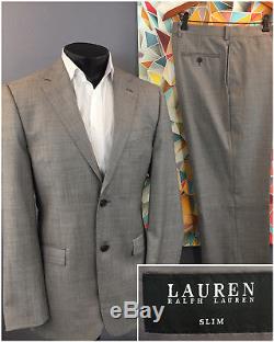 Ralph Lauren Black Label Solid Gray Slim Fit 2pc Suit Mens 40L 34x33 Flat Front
