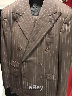Ralph Lauren Purple Label Slim Fit Men Double Breasted Suit 40L(US) Brown Stripe