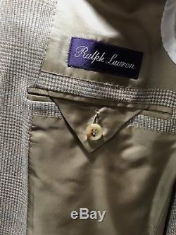 Ralph Lauren Purple Label Slim Fit Men Suit 40L Beige / Blue Plaid 100% Cashmere