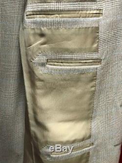 Ralph Lauren Purple Label Slim Fit Men Suit 40L Beige / Blue Plaid 100% Cashmere