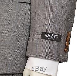 Ralph Lauren Slim Fit Grey Glen Plaid With Blue Overcheck Two Button Wool Suit