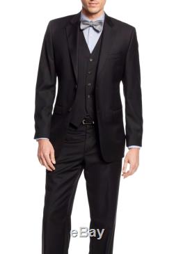 Ralph Lauren Slim Fit Solid Black Two Button Three Piece Wool Suit