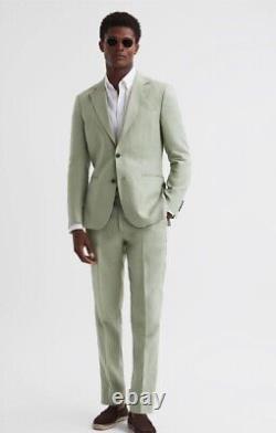 Reiss Kin Slim Fit Linen Blazer In Apple Green Size 42 Chest RRP £298