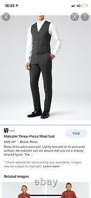 Reiss Malcolm Modern Slim Fit 100% Wool Charcoal Suit 40 Chest 34 Waist