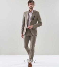 Reiss Taupe Slim Fit Suit 40 Chest 34 Waist New