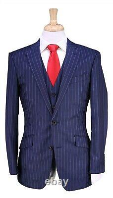Richard James Royal Blue Pinstripe 3-Pc Slim Fit 2-Btn Wool Suit 38R