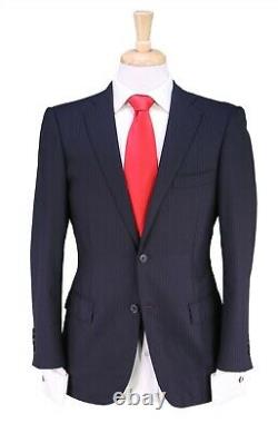 Ring Jacket Japan Dark Navy Blue Striped 2-Btn Slim Fit Wool Suit 38S
