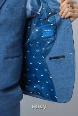 Robert Simon Men's Slim Fit Retro Tweed Suit Yale Blue Formal Wedding RRP £ 260