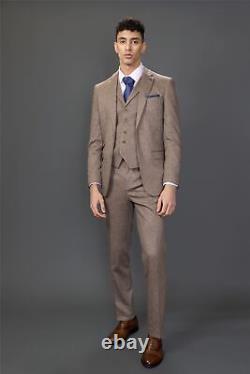 Robert Simon Nathan Men's 3 Piece Brown Slim Fit Suit