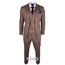 Robert Simon Nathan Men's 3 Piece Brown Slim Fit Suit