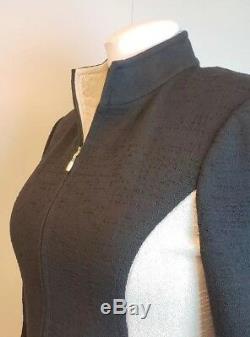 ST. JOHN (6/8) fits sz 10 Black Ivory Color Block 2pc Suit Jacket/Skirt Slimming