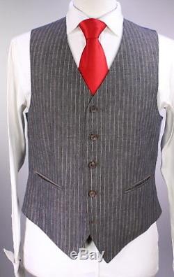 SUITSUPPLY Brownish Gray Striped 3-Pc Slim Fit Pure Linen 2-Btn Suit 38S