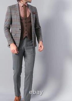 Simon Men's 3 Piece Grey Brown Mix & Match Slim Fit Suit