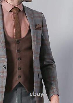 Simon Men's 3 Piece Grey Brown Mix & Match Slim Fit Suit