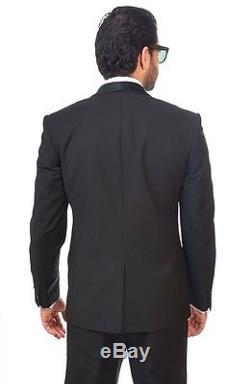Slim Fit Men Shawl Lapel Tuxedo Black 1 Button Flat Front Pants Slim Style Suit