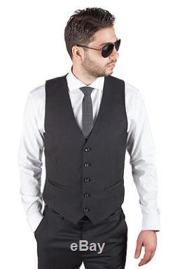 Slim Fit Men Suit 3 Piece Vested Solid Black Notch Lapel Double Vents AZAR MAN