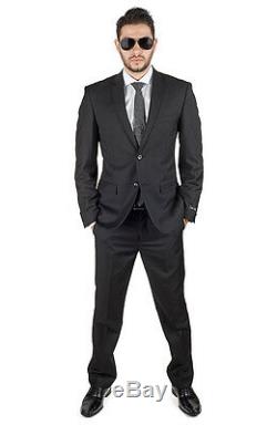 Slim Fit Suit 2 Button Solid Black AZAR MAN Flat Front Pants New Style With Tags