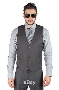 Slim Fit Suit 3 Piece Vested 2 Button Charcoal Grey Notch Lapel By AZAR MAN