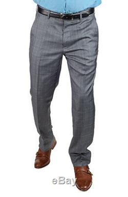 Slim Fit Suit 3 Piece Vested 2 Button Plaid Grey Fitted Notch Lapel By AZAR MAN