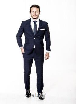Slim Fit Suit Mens Navy Check Designer Wholesale Price Formal Wedding