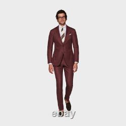 Suit Supply Havana Patch Wide Lapel HL Burgundy Men Slim Fit Suit EU48 UK38