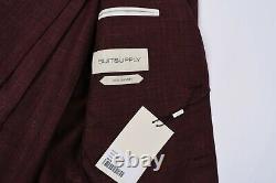 Suit Supply Havana Patch Wide Lapel HL Burgundy Men Slim Fit Suit EU48 UK38