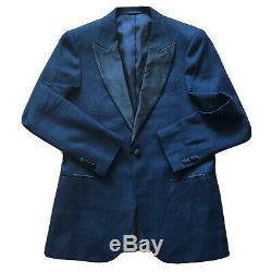 Suit Supply Verona Blue Black Linen Cotton Slim Fit Dinner Blazer Jacket Size 50