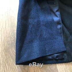 Suit Supply Verona Blue Black Linen Cotton Slim Fit Dinner Blazer Jacket Size 50