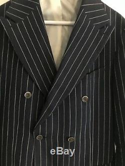 SuitSupply 40 R Navy Striped Double Breasted Suit slim fit. Pants 34 waist size