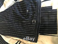 SuitSupply 40 R Navy Striped Double Breasted Suit slim fit. Pants 34 waist size