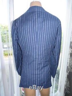 Suits Supply 38r 32w 28l Mens Navy Blue Linen Striped Slim Fit Suit Wool Linen